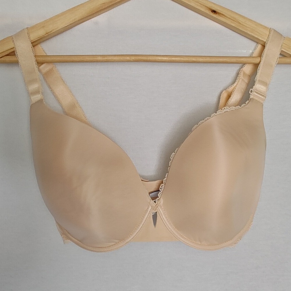 Simone Perele Confiance Plunging Padded Bra 32G Beige Tan Rose Lace Trim 12K363